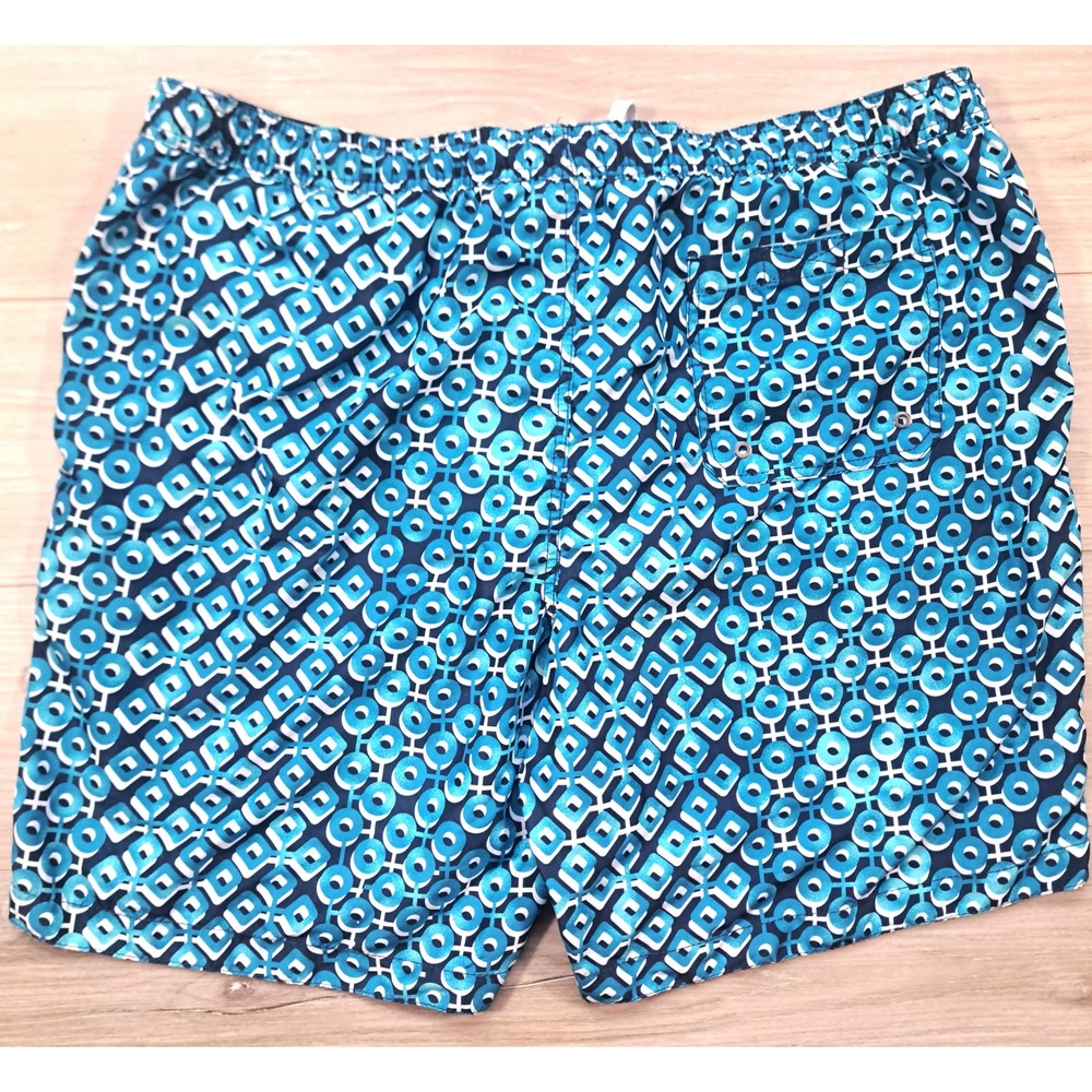 Merona Mens Y2K Blue Geometric Swim Trunks Board Shorts XXL 44-46‎ Drawstring